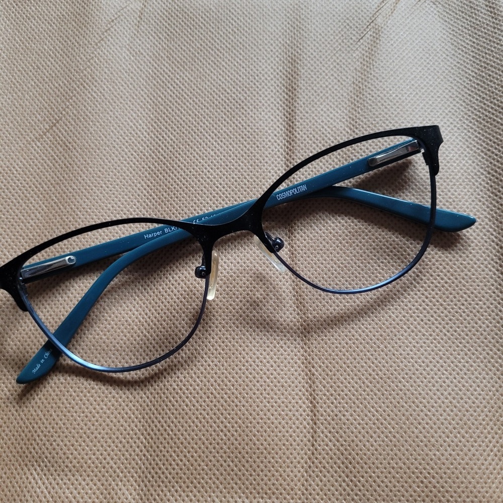 Cosmopolitan "Harper" Cat-Eye Glasses Frames – Black/Teal Leopard